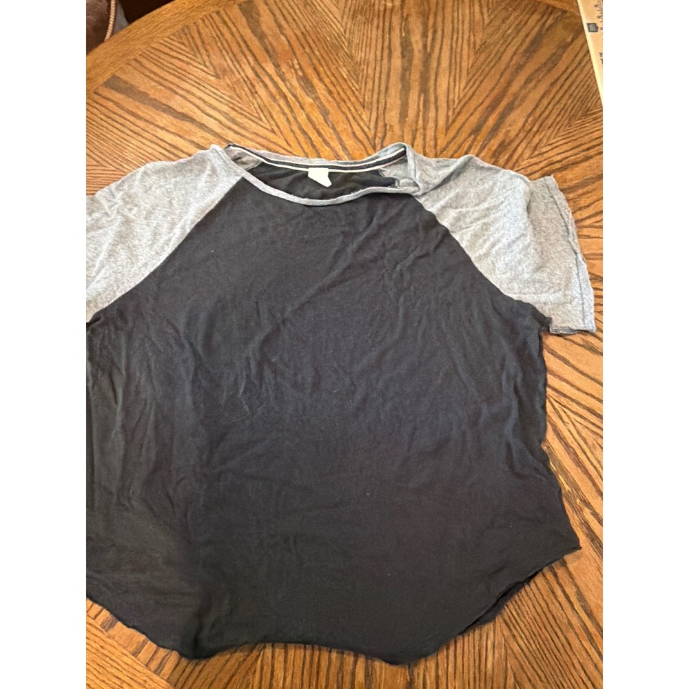 We The Free Free People Womens Medium Raglan Baseball Tee Black Grey S/S Top